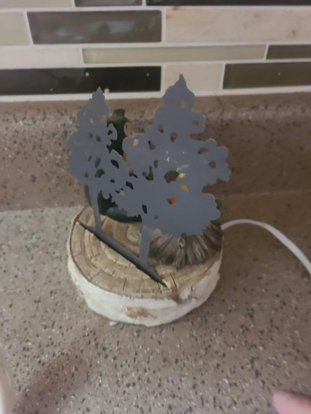 Bear Cooking A Fish Campfire Table Lamp Rustic Night Light Cabin Lodge Pines
